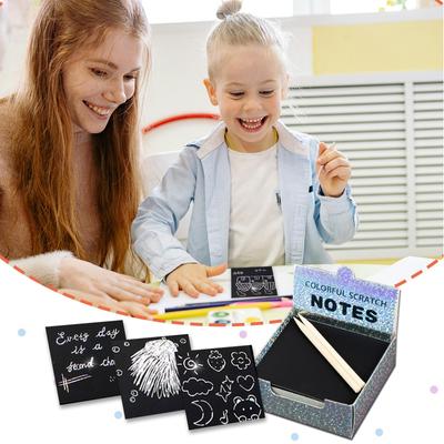 Black Scratch Paper Note Cards - Doodle Pads For Girls Boys Papercraft Birthday Party Favors For Ages 3+