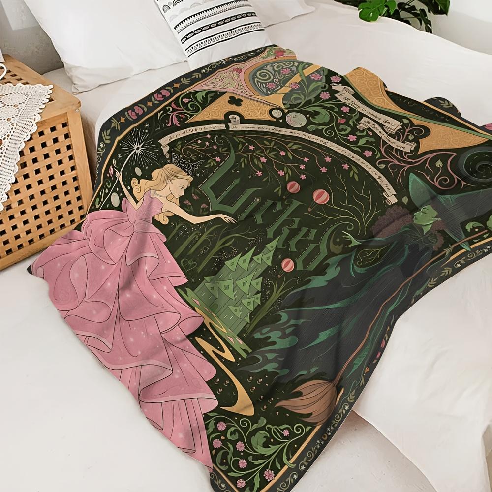 Pink girl pattern Flannel printed blanket suitable for all seasons suitable for living room office sofa and travel