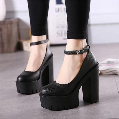 Damen-Plateau-Pumps mit klobigen High-Heels, Knöchel, Schnallenriemen, runde Zehen, rutschfeste Kleid-Pumps, Mary Jane, Lolita-Pumps, Punk-Stil