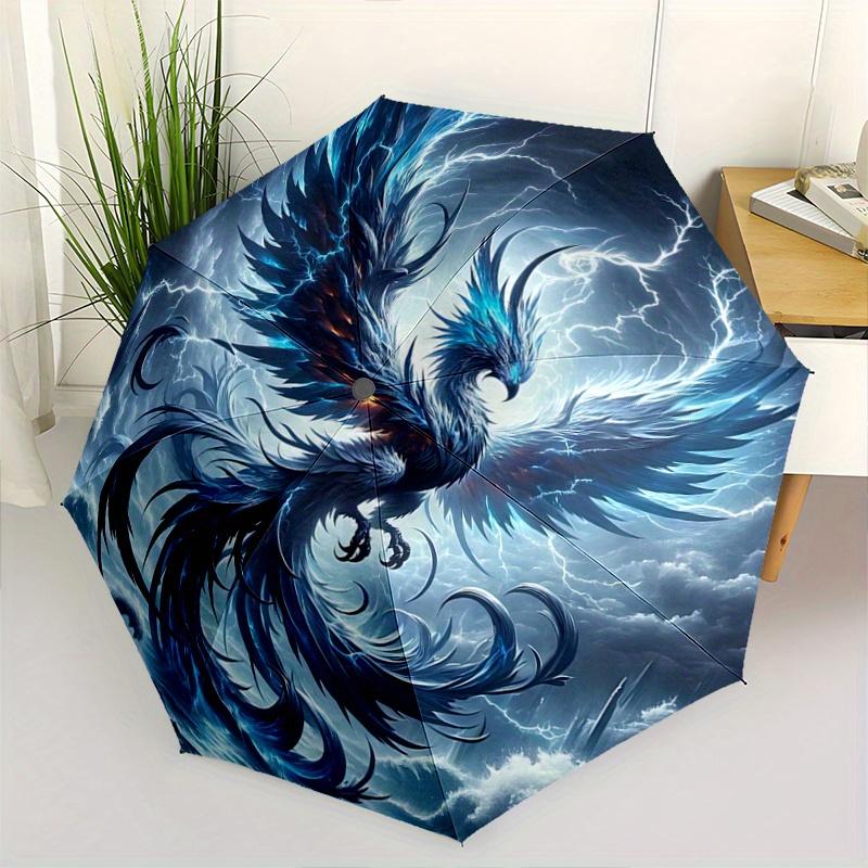 1pc Electric Phoenix Pattern Beautiful Looking Automatic Folding Umbrella, 3 Folding, 8 Iron Frame Design, Durable and Suitable for Travel and Da