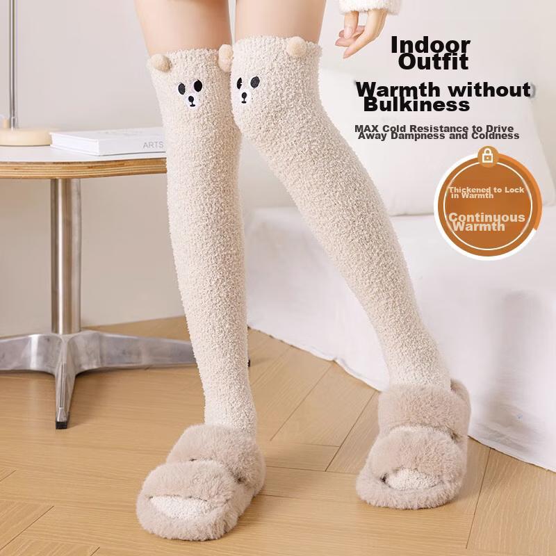 LANGSHA Women's Over-Knee Socks, Coral Fleece Thickened Autumn And Winter Cartoon Long Socks, Home Sleep Warm Maternity Socks, One Size Fits All