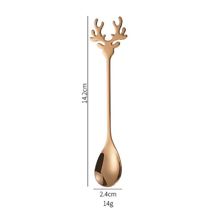 1Pc 304 Stainless Steel Cartoon Christmas Elk Spoon Cute Deer Head Mini Ice Cream Spoons Coffee Dessert Stirring Spoon Tableware