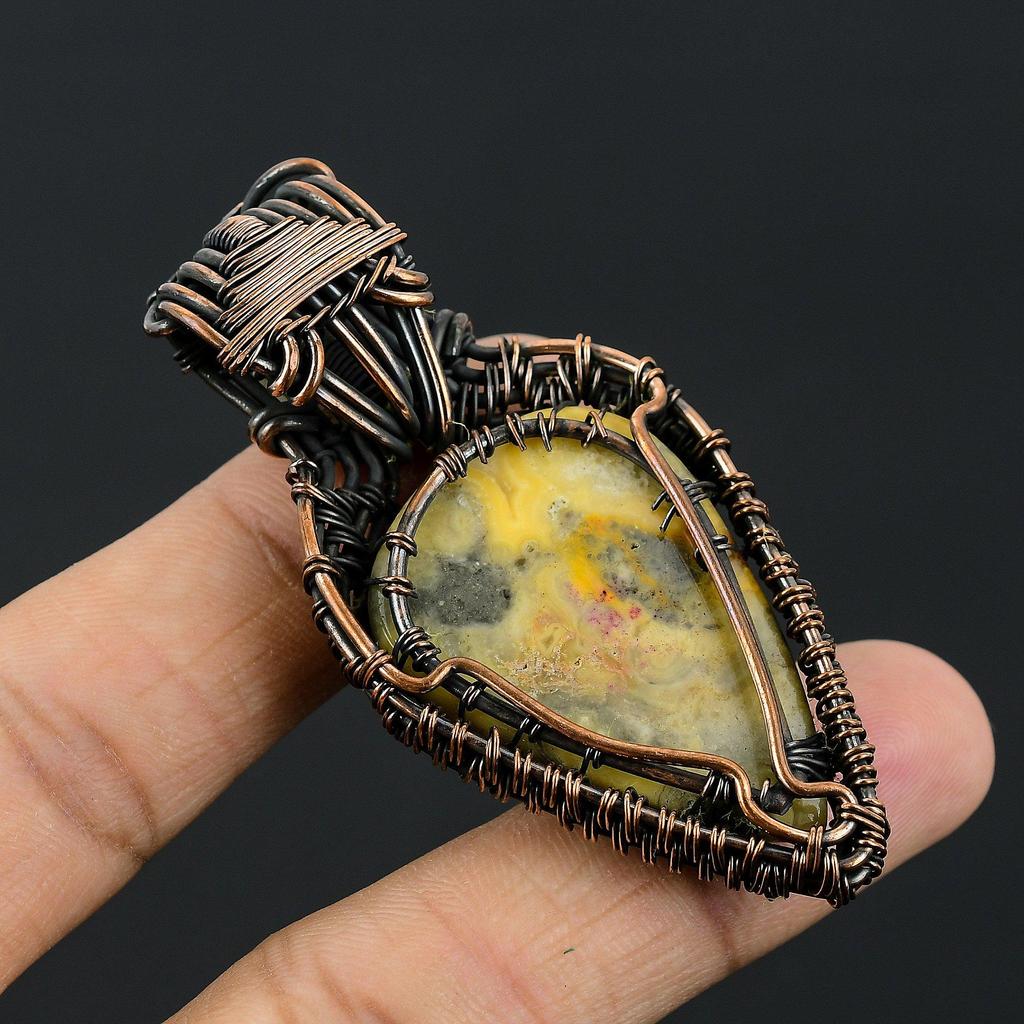 Crzay Lace Agate & Rainbow Moonstone 999 Copper Wire Wrapped Pendant Handmade Gemstone Jewelry, Gifts For Wife Brand New Pendant
