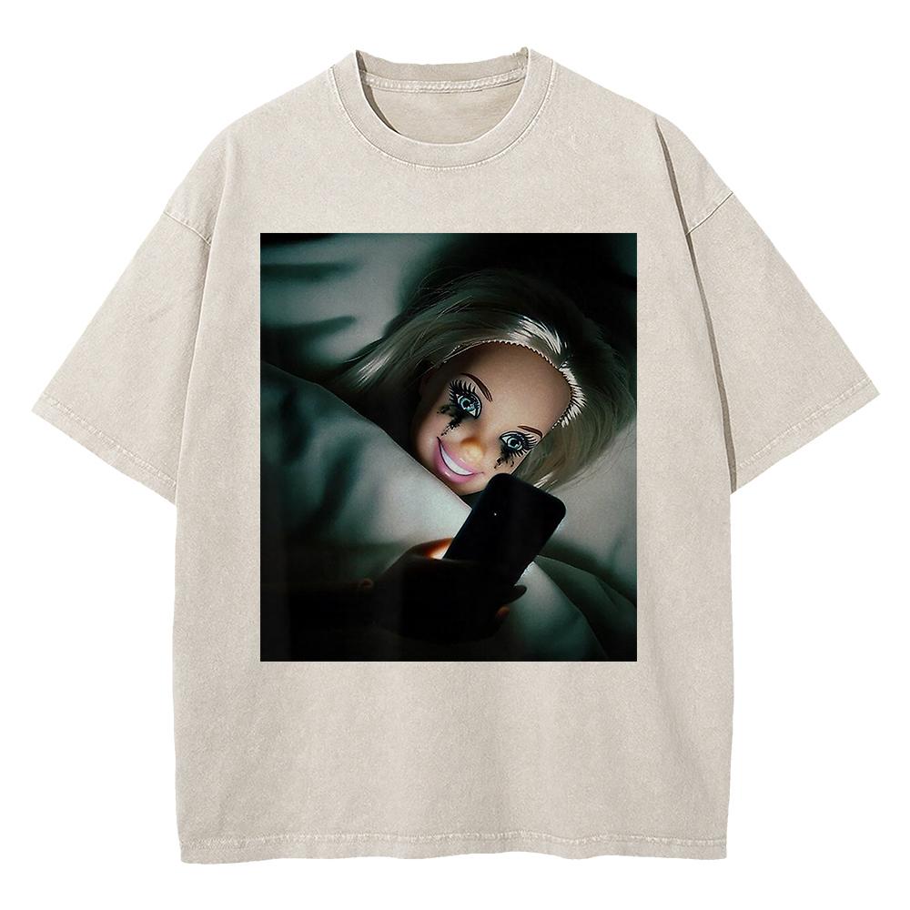 Cotton Vintage Washed Kawaii Disgusting Doll Face Funny Meme T Shirt  Fashion Menwomen Male Acid Wash Tees Vintage