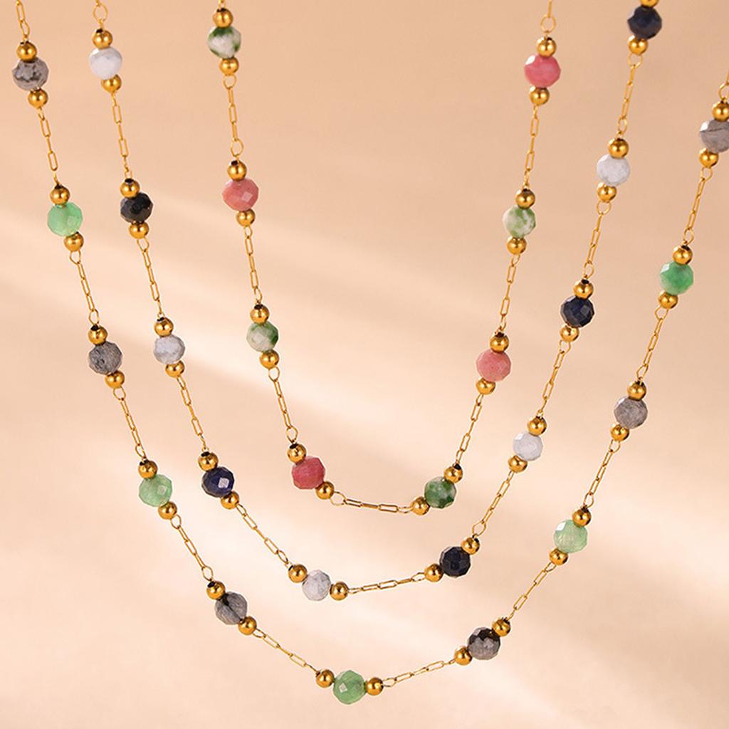 1Pc Handmade Natural Stone Chain Necklace Stackable Gold Color Chain Beaded Collarbone Necklace Jewelry Gifts for Women Girls