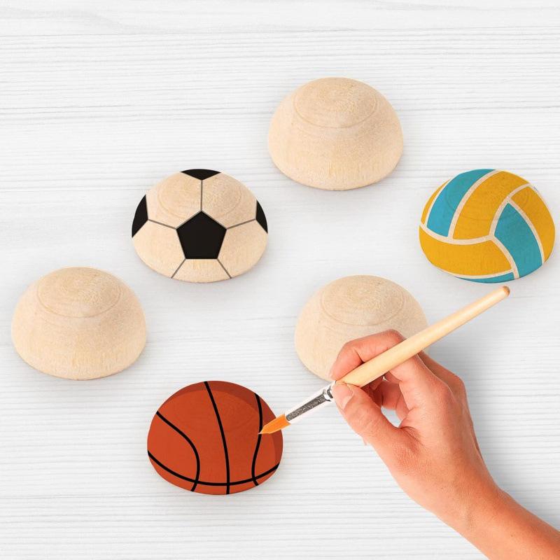 Solid Wood Half-Round Ball Beads - DIY Painting Ornaments & Geometric Teaching Aids