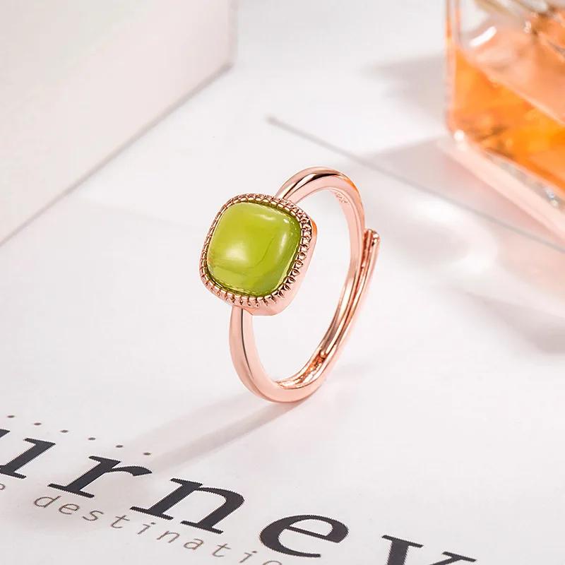 Natural Stone Rings Hetian Jade Small Sugar Adjustable Ring Party Wedding Jewelry Handmade Gift