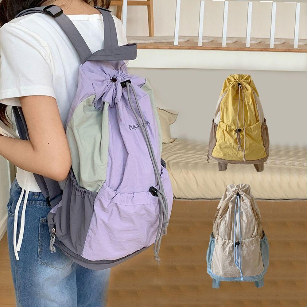 Simple Nylon Shoulder Bags Leisure Student Schoolbag Casual Drawstring Backpack  Unisex