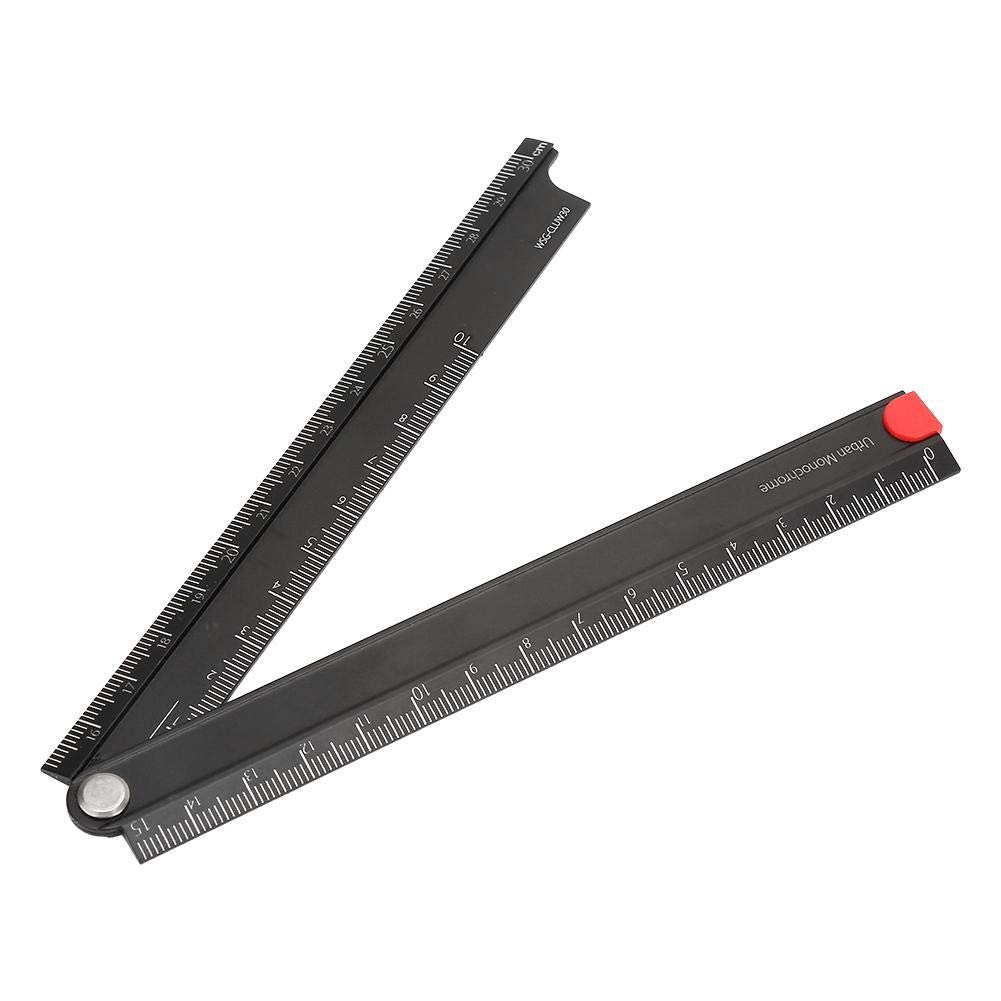 Folding Aluminum Alloy Ruler 0-300mm Measurement Range, Simple Angle 90 Metal Stationery for Artists, Construction Workers, Designers, Carpenters