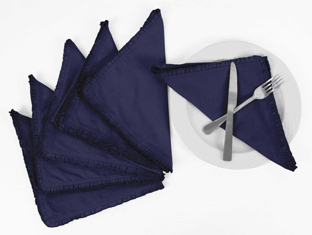 Vargottam Black Solid Home Decor Everyday Washable Frill Placemats With Napkins Dining Table Decor-Pack Of