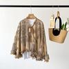 Thin Print Sunscreen Shawl Women Summer Uv Protection Riding Sunscreen Cloak Lady Poncho Capes Black