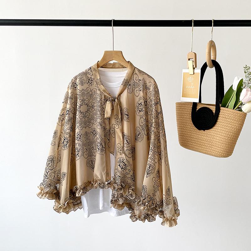 Thin Print Sunscreen Shawl Women Summer Uv Protection Riding Sunscreen Cloak Lady Poncho Capes Black
