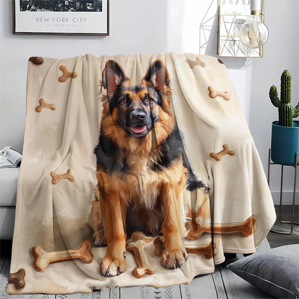 1Pc Dog&Bone Print Flannel Blanket, High quality Comfortable for All Seasons, Home Decor, Warmth and Comfort, Perfect for Christmas Gifts