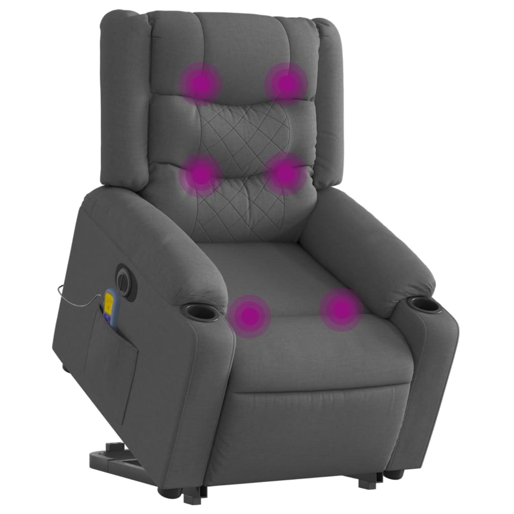 Electric Massage Recliner with Rising Function Dark Grey Fabric
