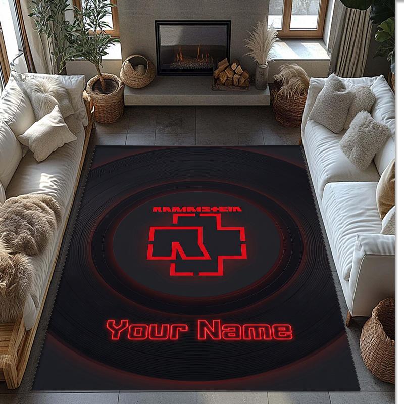 Rammstein Crystal Velvet Rug, Custom Name Text Personalized Non‑Slip Floor Mat for Home Decor Gift