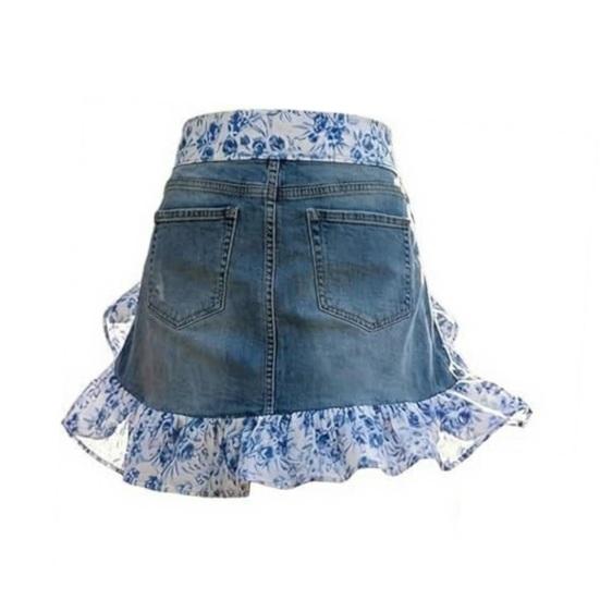 

Denim Echo Ruffle Apron with Front Pocket Storage, Vintage Style Jean with Floral Lace, for Women Kitchen Gardening Cooking Apron Gift 1pc