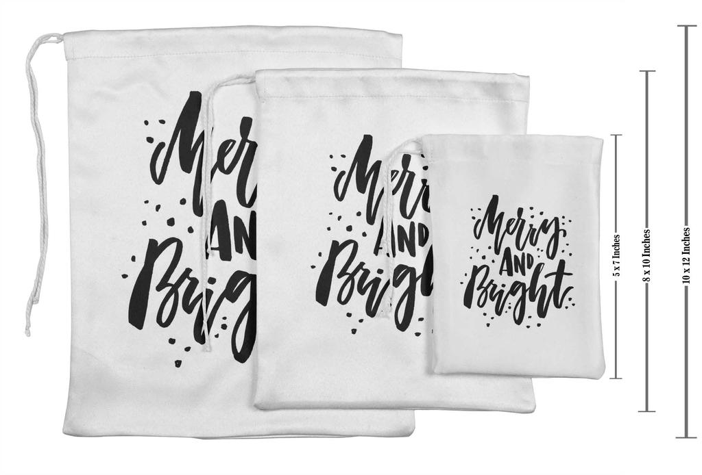 Darling Souvenir White Merry & Bright Christmas Party Supplies Favor Bags Drawstring Pouches 15