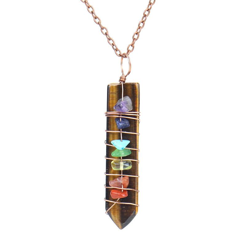 Hand-Wound Colorful Gravel Natural Stone Crystal Powder Spar Sword-Shaped Pendant Necklace N507
