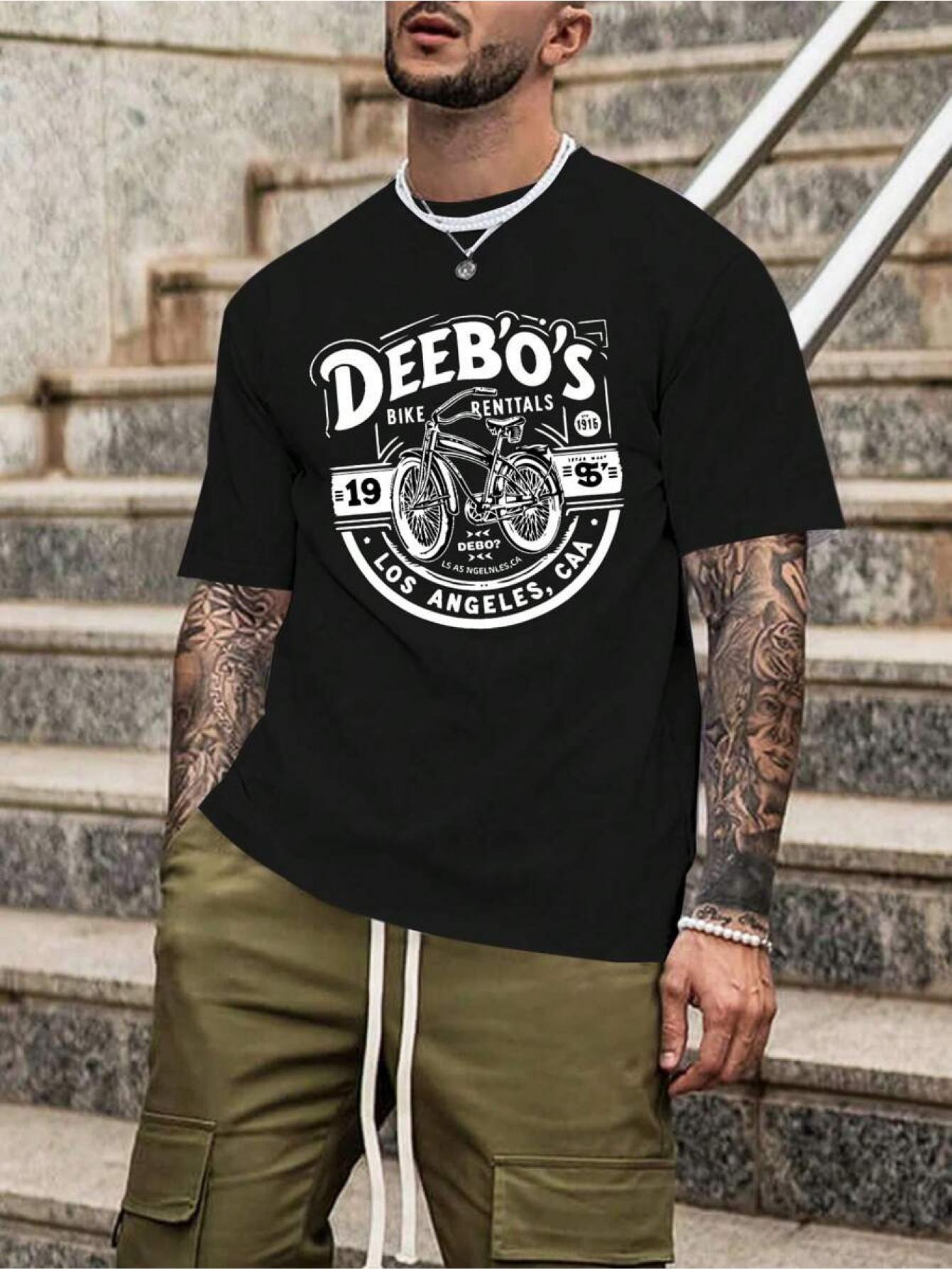 

MenS bicycle pattern Tshirt black bicycle shirt with DEEBOs bicycle rental designed in Los Angeles in 1955 4XL