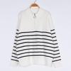 Women's High Neck Sweater: Autumn/Winter Striped Color Block Long Sleeve Zipper Pullover Knitwear