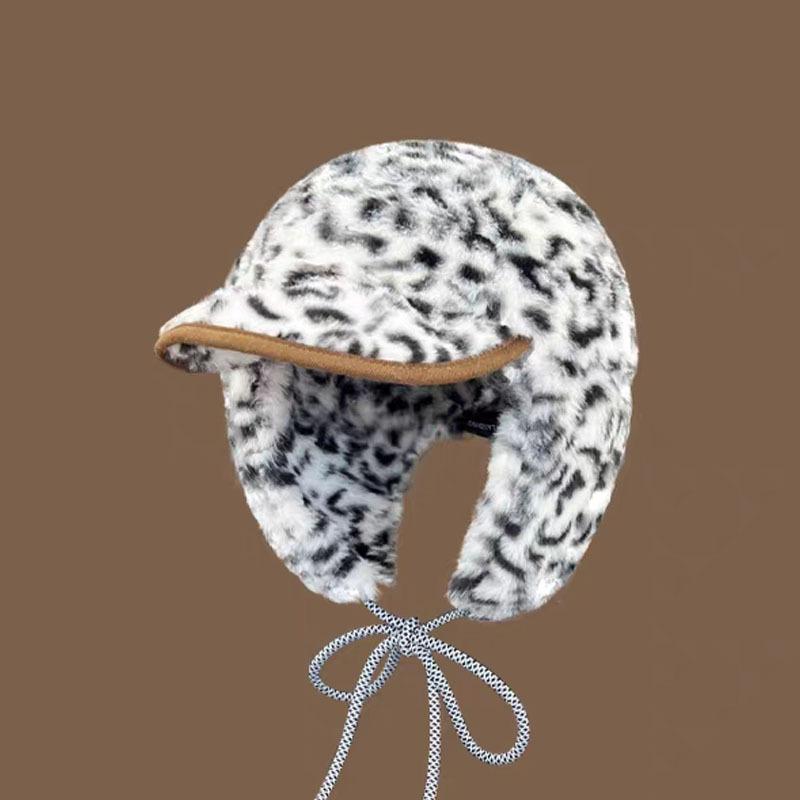 Korean Version Retro Leopard Print Plush Cap Men's and Women's Outdoor Skiing Flight Hat Winter Warm Cycling Ear Hat