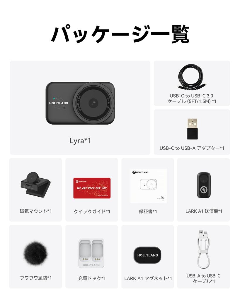 Hollyland Lyra 4K USB Omnidirectional Privacy Compatible with Ideal for Live Video and Remote Learning Package Webcam, 50MP, Type-C Connection,