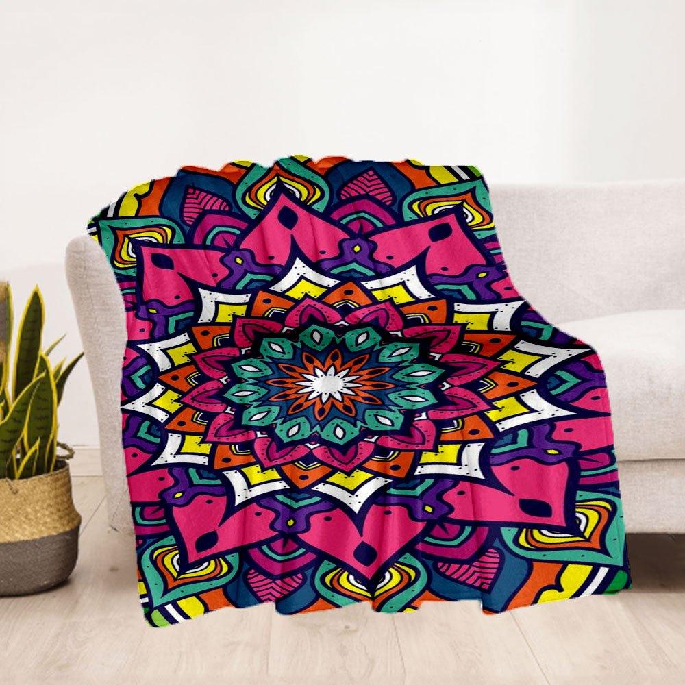 Colorful Mandala Pattern Phone WallpaperBlanket Flannel Throw Blanket for Sofa, Bed, Travel, Camping, Office, Couch, Chair, And Bed Gift for