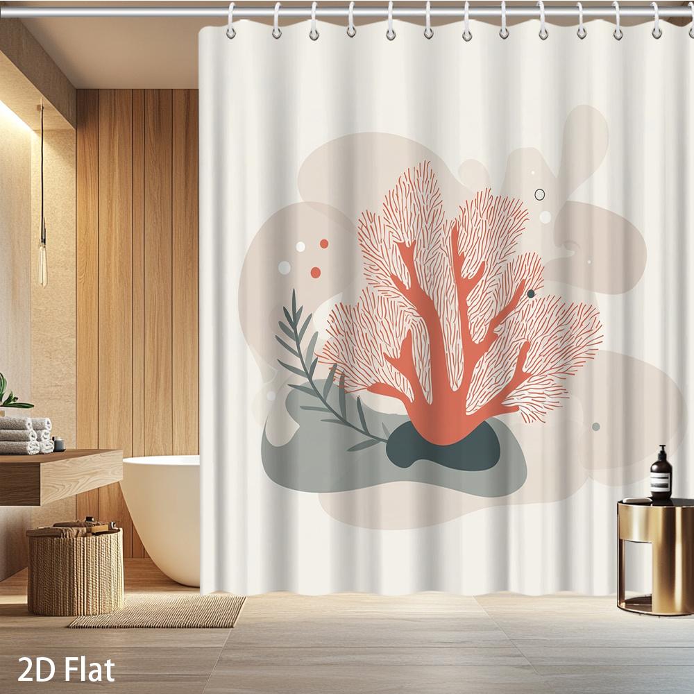 

Coral & Leaf Shower Curtain – Polished Coral Orange, Soft Abstract Background, 2D Flat Print, Waterproof Polyester, 12 Hooks W60H190(CM)-1 Pcs