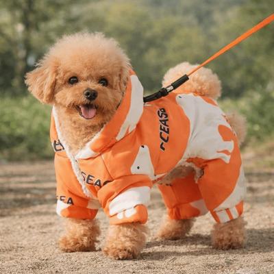 Süße Warme Hund Winterkleidung Anti-Haarausfall Dicke Haustier Outdoor-Kleidung Spritzwassergeschützt Fleecegefüttert Welpen Overall Outdoor