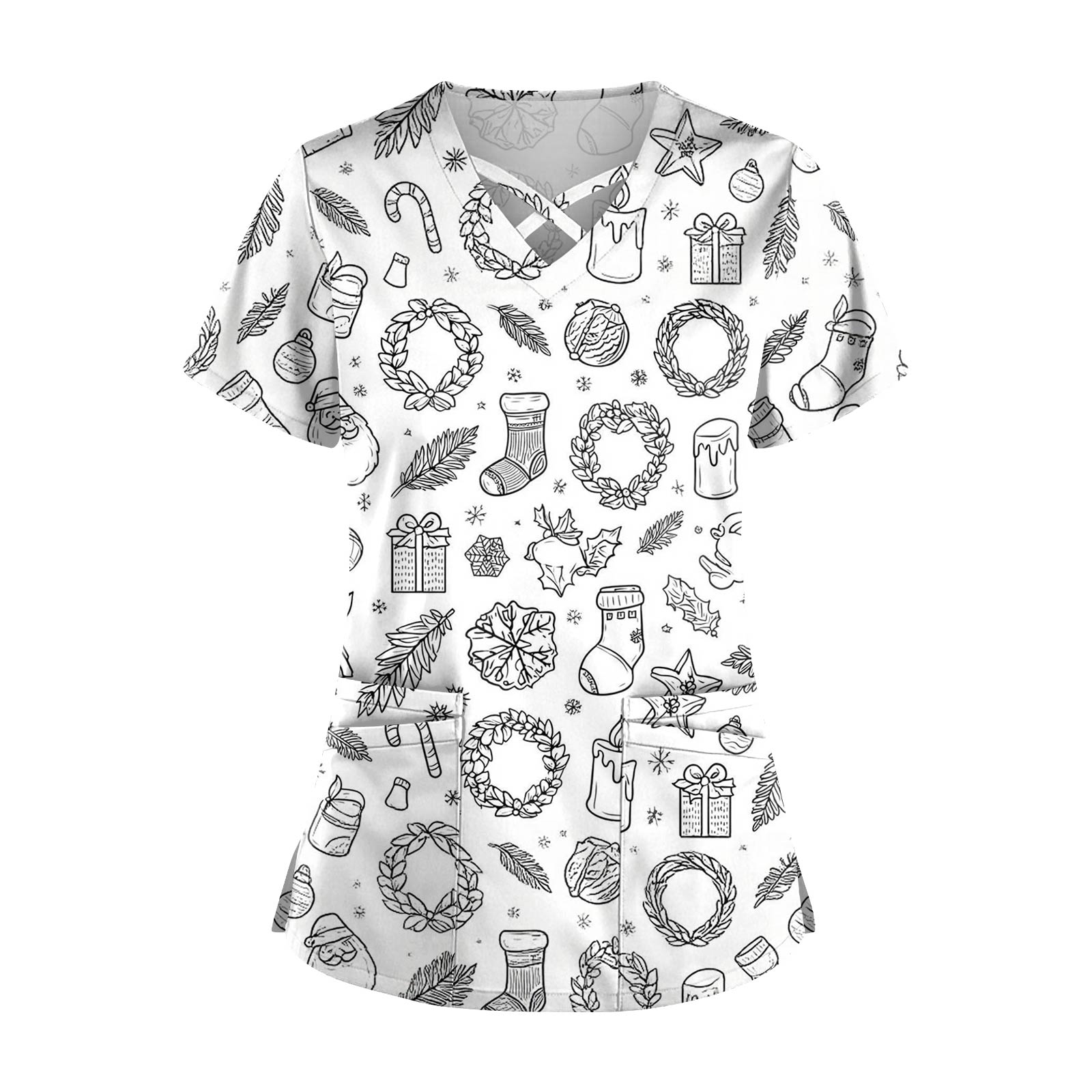 

Women s Short Sleeve Stagger V Neck Print Pocket Dry- Top XL белый