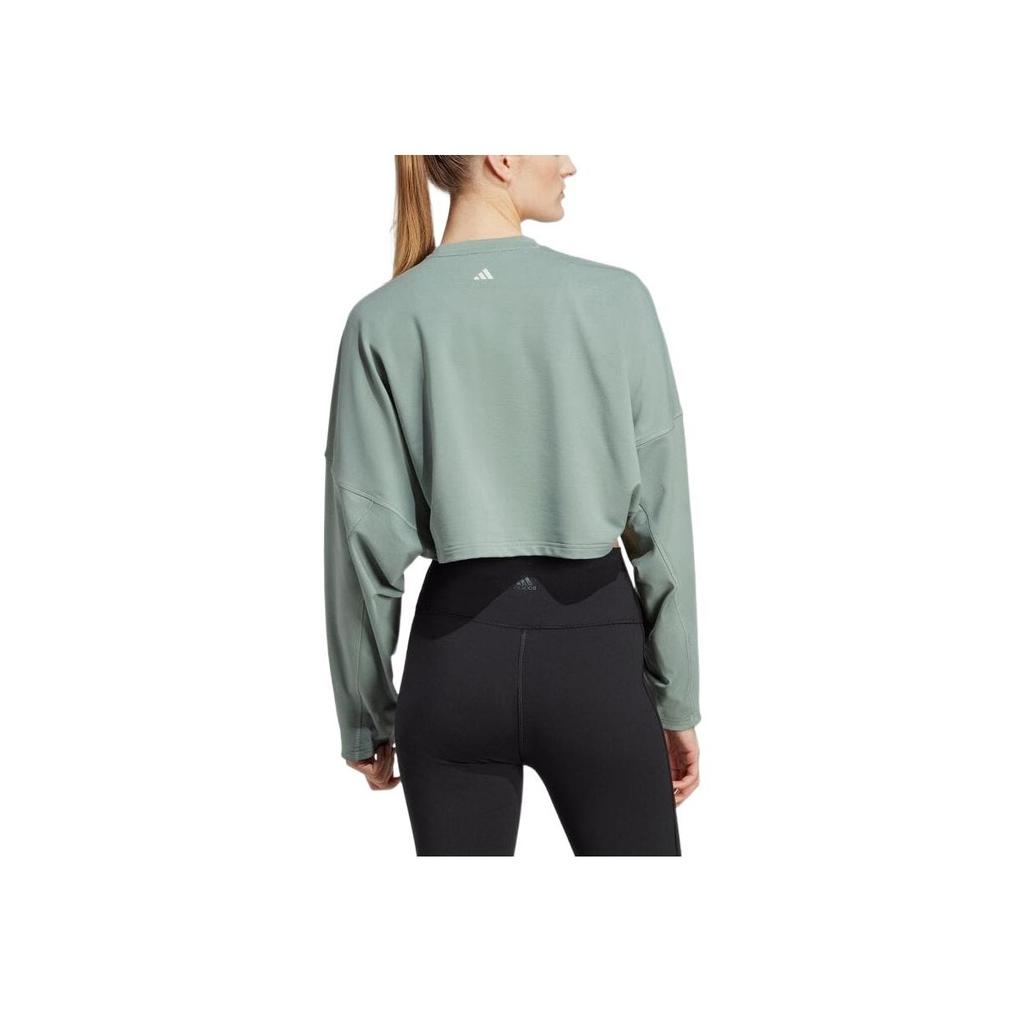 Adidas Solid Color Logo Print Short Sleeve Round Neck Sweatshirt Women Sweatshirt Silver Green HR5086