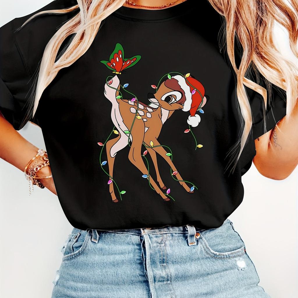 Ladies Bambi Christmas Tshirt All Season Pure Cotton Casual Fashion Suitable for Both Unisex and Women