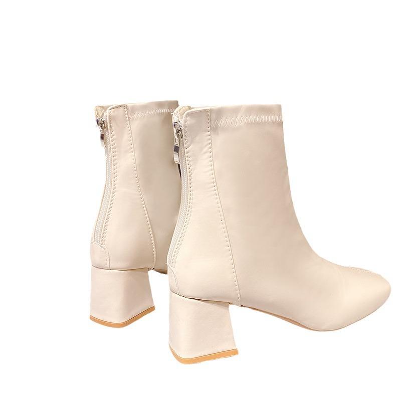 Women's Martin Boots New Casual Chunky Heel Motorcycle Ankle Boots Back Zipper Short Boots