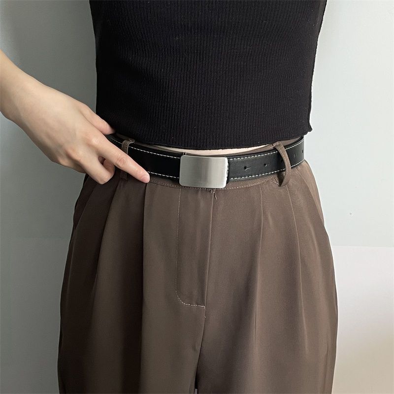 

And Practical Elegant Black Denim Belt With Smooth Buckle For Everyday Fashion And Style Student Square White Line