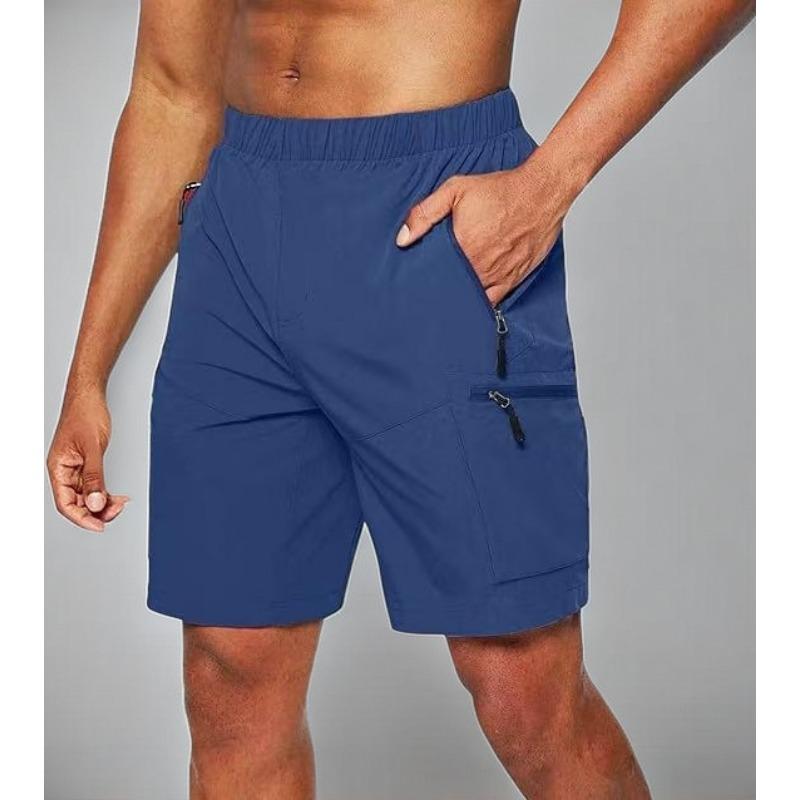 Men Elastic Waist Quick Dry Cargo Shorts Multi Zipper Pockets Casual Outdoor Workout Athletic Short Pants