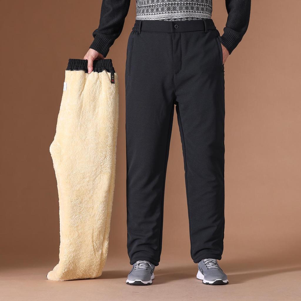 Men's Winter Warm Three-Layer Elastic Cotton Trousers with Velvet Lining for Middle-Aged and Elderly