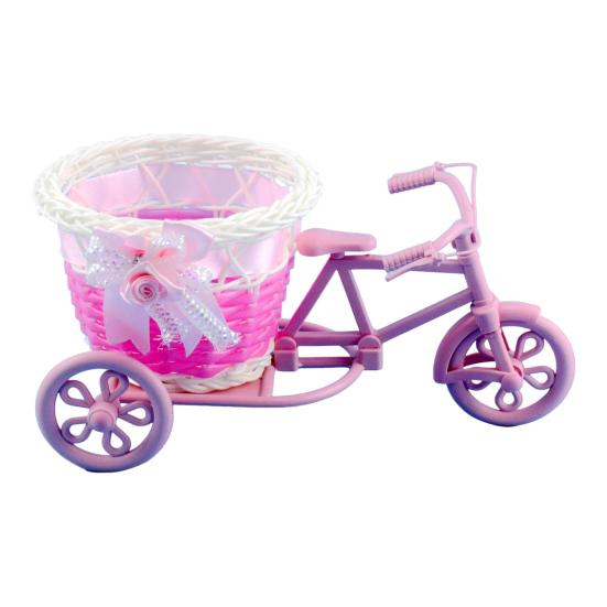 Tricycle Flower Basket Imitation Rattan Woven Decorative Candy Serving Basket Tricycle Planter Flower Holder for Floral Arrangement Party