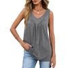 Summer Spring Solid Color V-neck Pleated Casual Sleeveless Women Vest T-shirt, Casual Loose Women Top For Daily Wear
