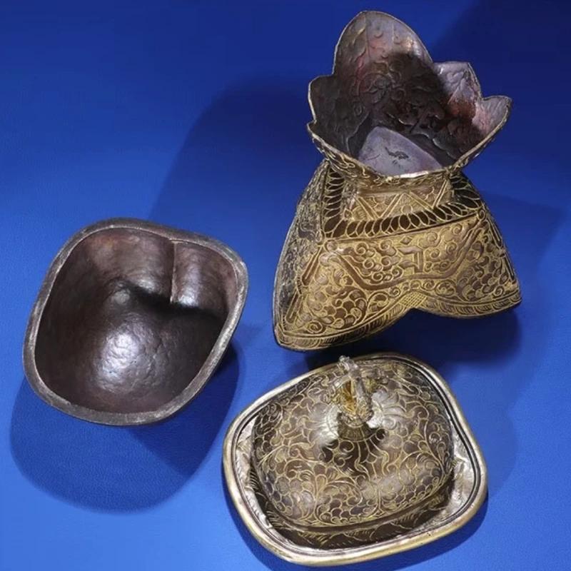 Nepal Toba Bowl, Brown Tibetan Altars Furnishing, Toba Tantric Copper Handicraft, Buddhist Religious Item Collection, 14 cm,1Set