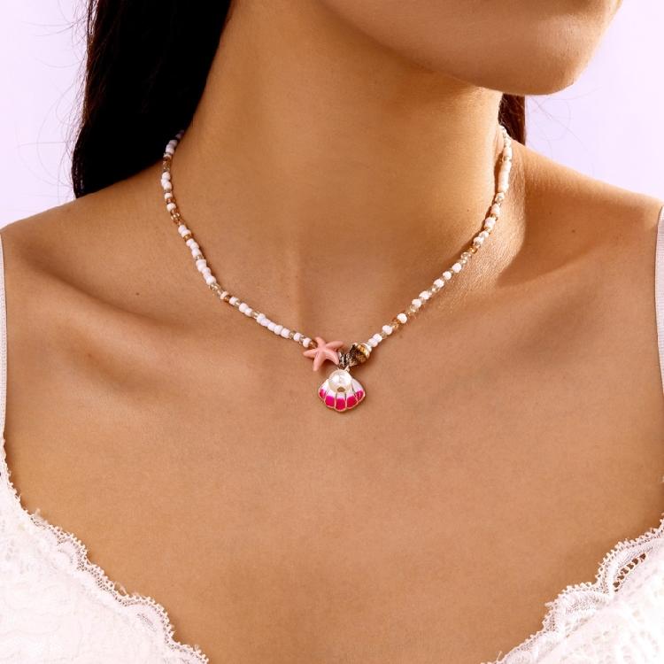 Elegant Beaded Necklace Shell Pendant Necklace Women Neck Jewelry Alloy Texture Beaded Necklace Suitable for Daily Wear