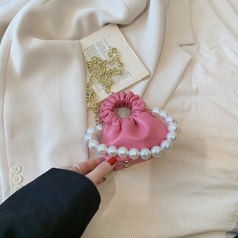 Adorable Korean Style Princess Pearl Handbag For Girls With Charming Chain Strap