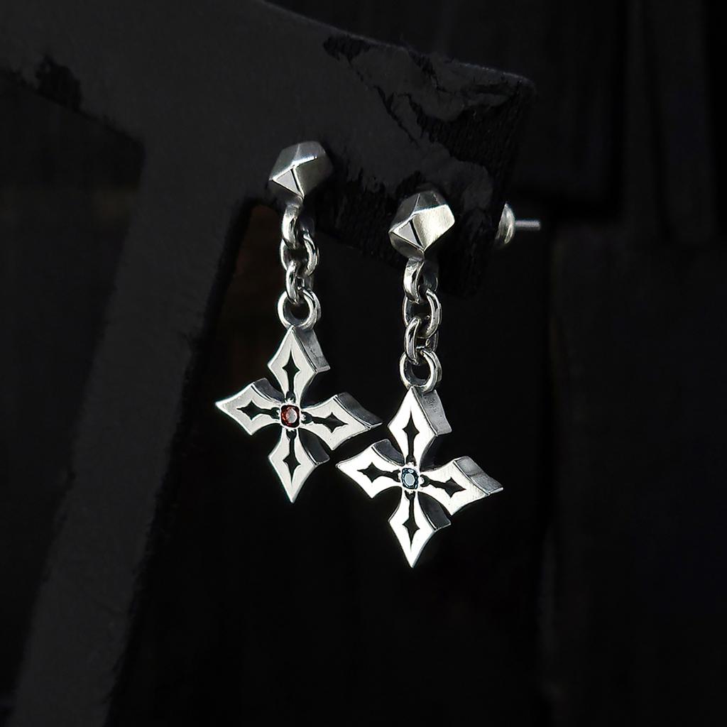 Sterlingworth Lichtb-D2 Natural Stone Silver Cross Earrings