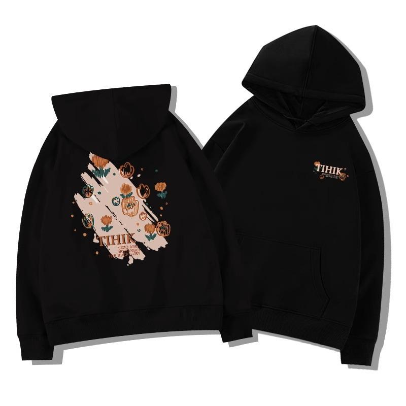 Fleece and thicker new hooded sweater women s large size women s clothing flower printing casual loose clothing 3XL