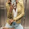 Spring and Autumn New Women's Fashionable Stand Collar Color Block Sequin Jacket Short Casual Versatile Small Jacket