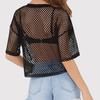 Fishnet Loose T-shirts Sexy O-neck Short Sleeve Hollow Out Black Cropped Tee Tops