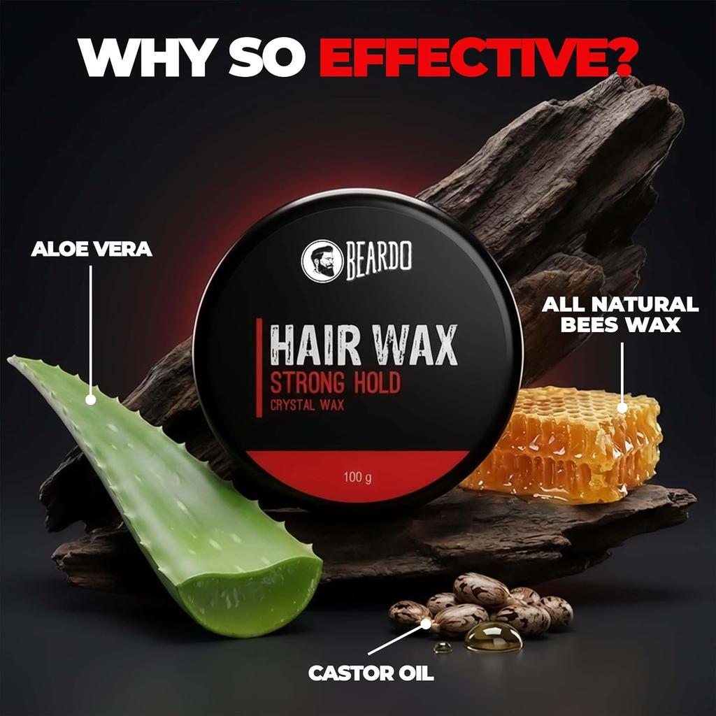 Beardo Stronghold Hair Wax 100 gm Pack of 1 Glossy Finish Shine Strong Hold Styling Gel