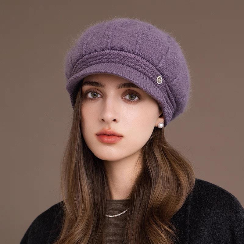 Ladies Warm Hat Winter Rabbit Hair Knitted Thickened Wool Hat Cold-Proof Simple Mom Hat
