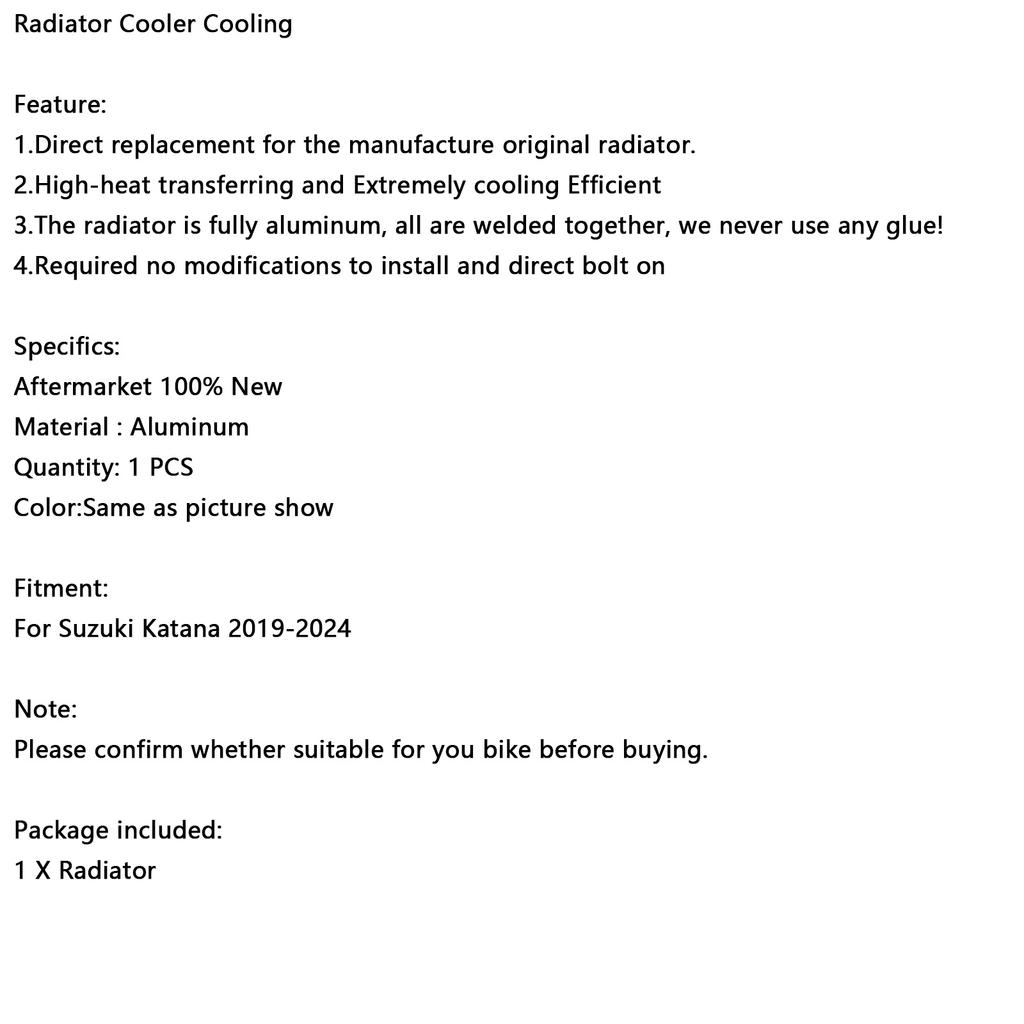 Radiator Cooling Engine Cooler For Suzuki Katana 2019-2024