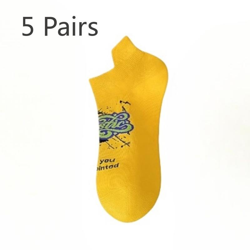 5 Pairs of Men's Spring and Summer Thin Cotton Deodorizing Ear Lifting Teenager Socks