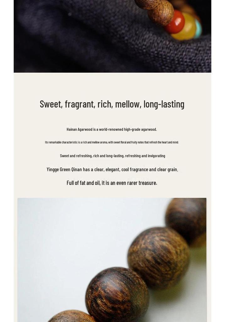 Hainan Green Qinan Agarwood Bracelet - Old Material Couple's Single Ring Buddhist Prayer Beads.